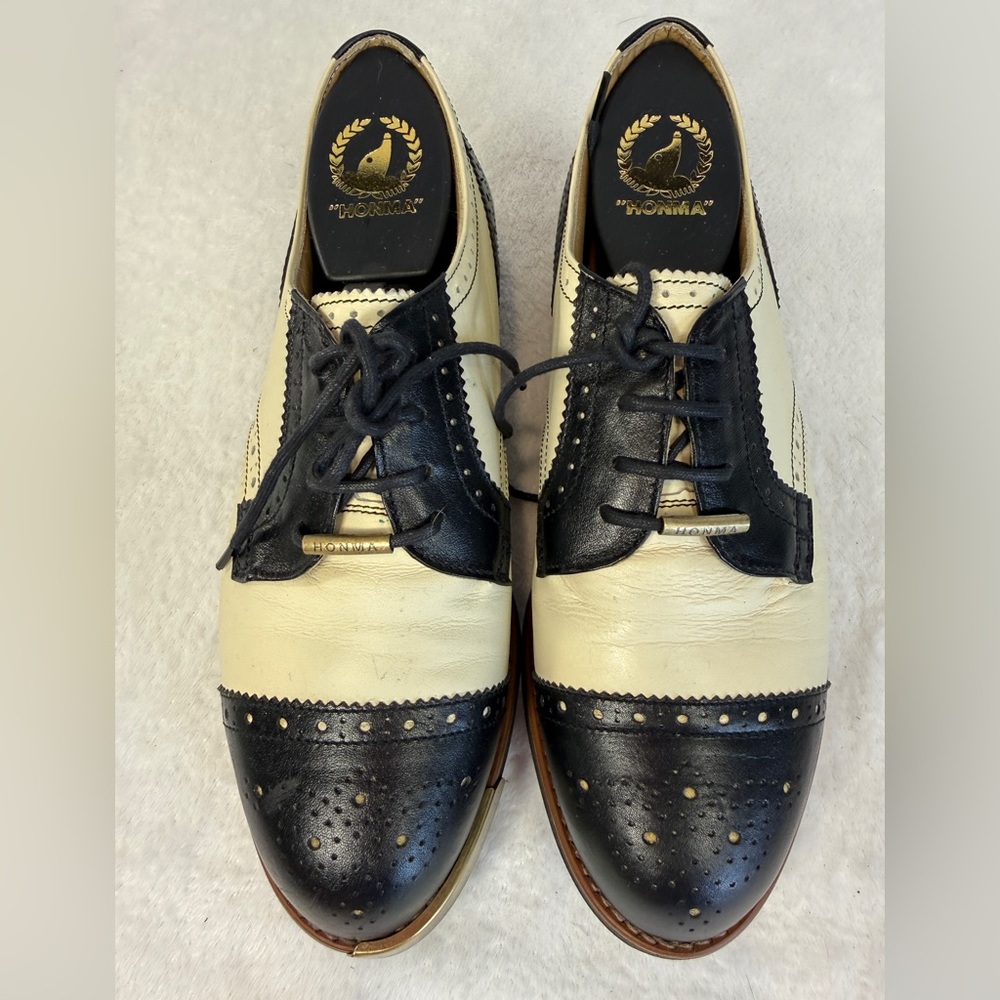 Honma Golf Shoes Womens 6 US Japan 23 EEE Triple Wide White & Black Metal Spikes